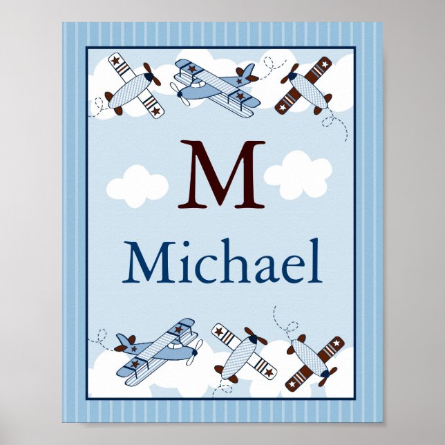 Kleiner Aviator-Flugzeug-Wandkunst-Name-Druck Poster (Vorne)