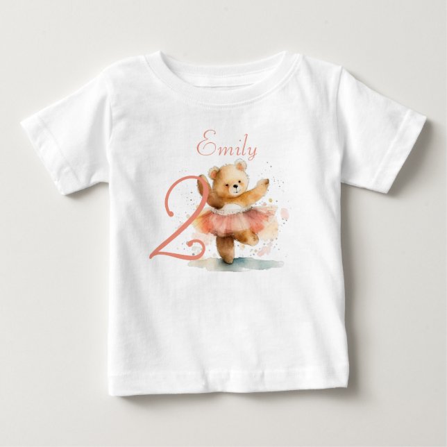 Kleiner Bär Ballerina Aquarellfarbe Rosa Geburtsta Baby T-shirt (Vorderseite)