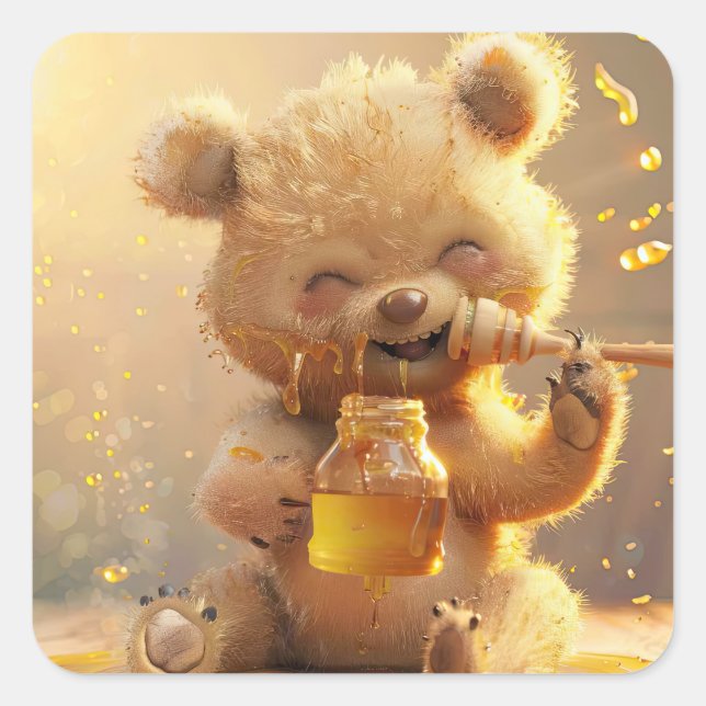 Kleiner Bär frisst Honig Quadratischer Aufkleber (Vorderseite)