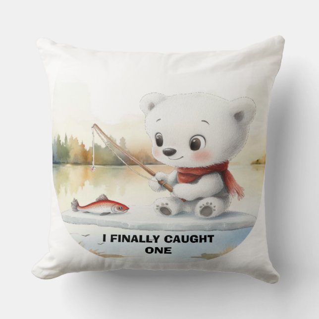 Kleiner Bär hat endlich einen Fisch angelandet Kissen (Vorderseite)