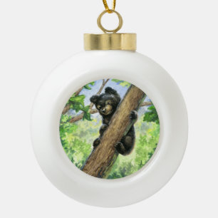 Kleiner Bär mit Aussicht Keramik Kugel-Ornament