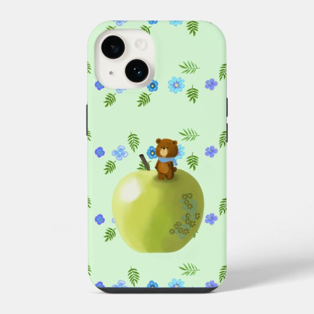 Kleiner Bär und grüner Apfel iPhone Hülle (Rückseite)