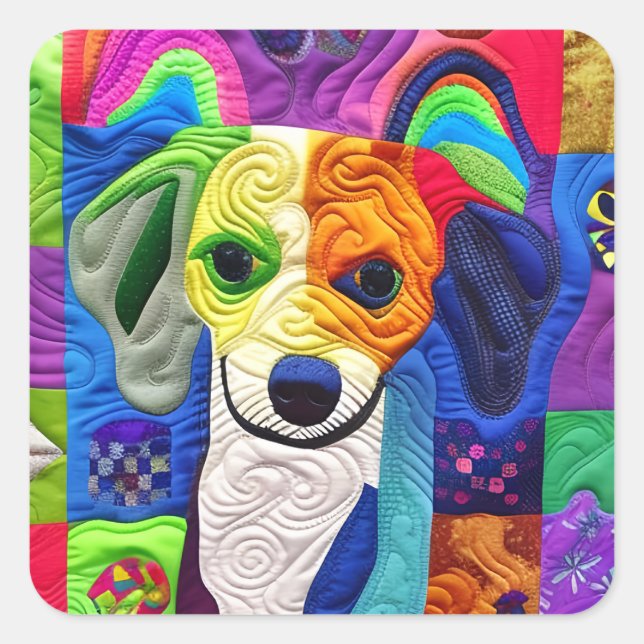 Kleiner Beagle-Welpe-Quilt wie Design Quadratischer Aufkleber (Vorderseite)