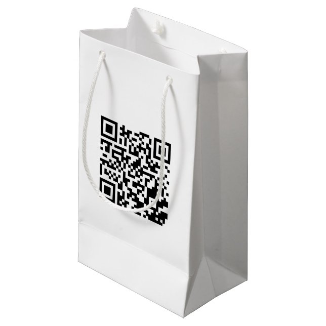 Kleiner, benutzerdefinierter Beutel mit QR-Code fü Kleine Geschenktüte (Vorderseite Schrägansicht)