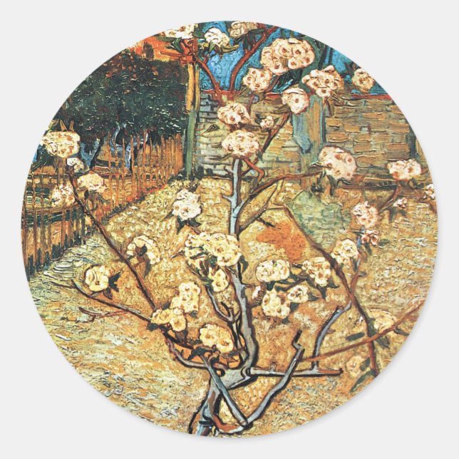 Kleiner Birnbaum in Bloom von Vincent van Gogh Runder Aufkleber (Vorderseite)