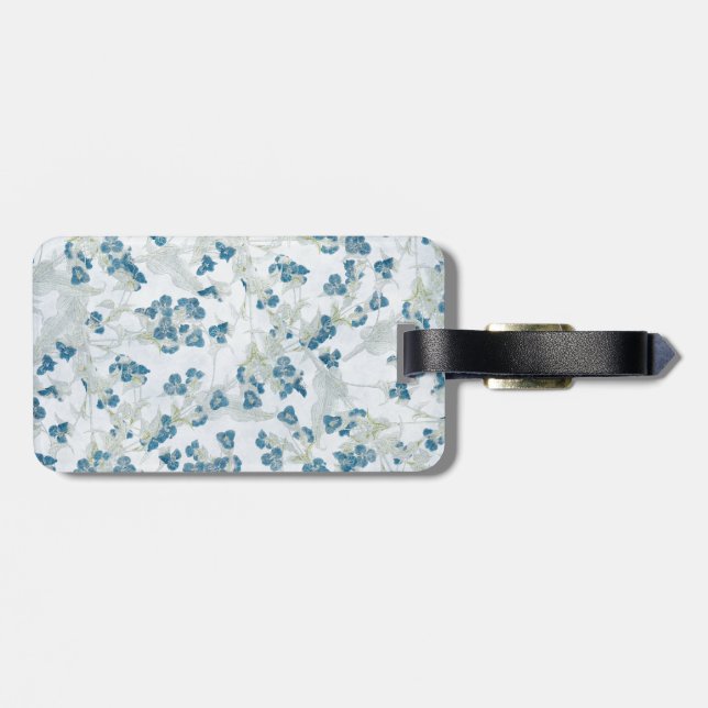 kleiner blauer Blumenhintergrund Gepäckanhänger (Rückseite horizontal)