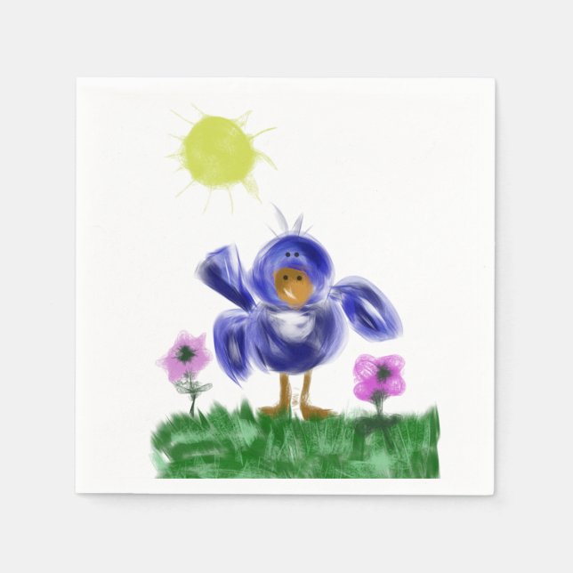 Kleiner Blauer Freudenvogel Serviette (Vorderseite)