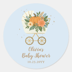 Kleiner blauer Kürbis Baby Shower Rund Sticker Her