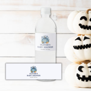 Kleiner blauer Kürbis Herbst Junge Baby Shower Wasserflaschenetikett
