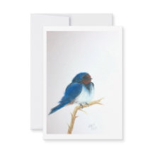 Kleiner blauer Vogel auf einem Ast - Originalkunst