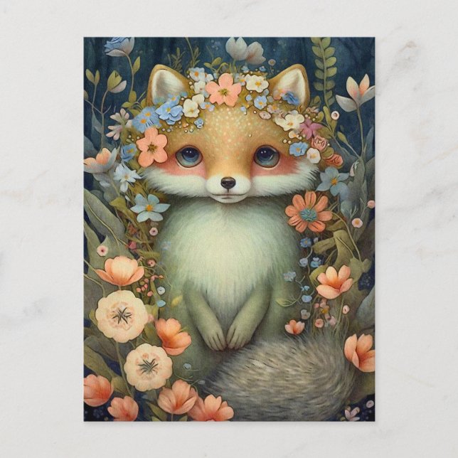 Kleiner Blumen Fuchs Postkarte (Vorderseite)
