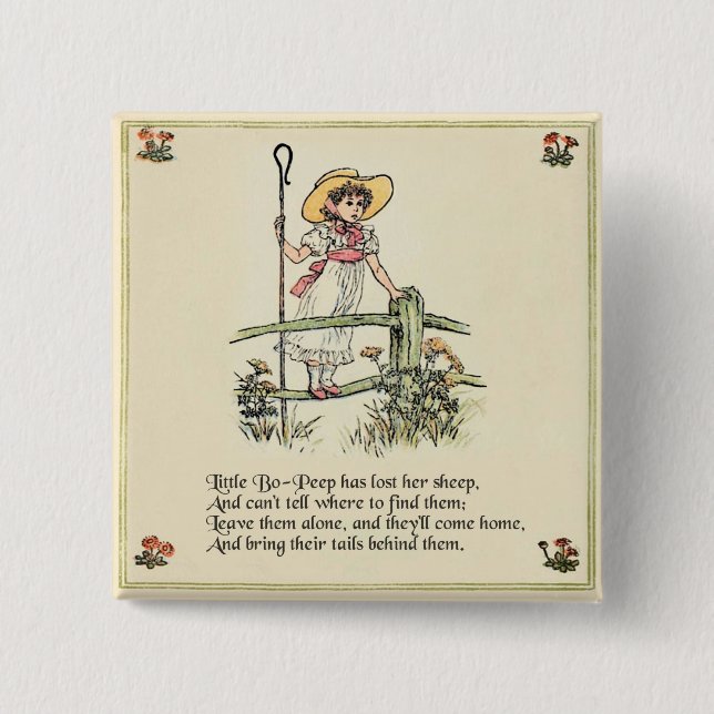Kleiner Bo-Peep: Klassisches Kate Greenaway-Kinder Button (Vorderseite)