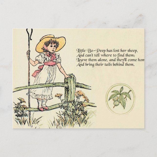 Kleiner Bo-Peep: Klassisches Kate Greenaway-Kinder Postkarte (Vorderseite)