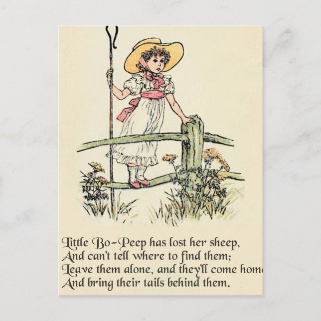 Kleiner Bo-Peep: Klassisches Kate Greenaway-Kinder Postkarte (Vorderseite)