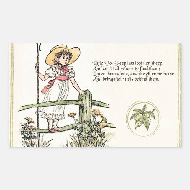 Kleiner Bo-Peep: Klassisches Kate Greenaway-Kinder Rechteckiger Aufkleber (Vorderseite)