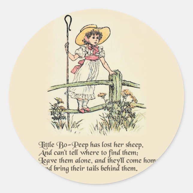 Kleiner Bo-Peep: Klassisches Kate Greenaway-Kinder Runder Aufkleber (Vorderseite)