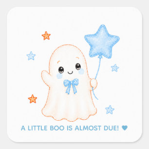 Kleiner Boo-Geist Blaue Halloween-Baby-Party Quadratischer Aufkleber