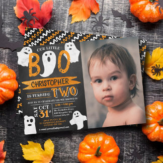 Kleiner Boo! Halloween 2. Geburtstags-Foto Einladung