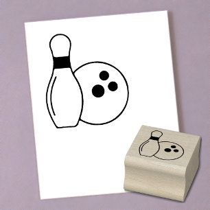 Kleiner Bowling-Kegel & Ball Miniatur Holz-Stempel Gummistempel
