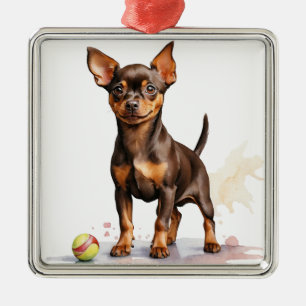 KLEINER BROWN MINIATURPINSCHER HUND ORNAMENT AUS METALL