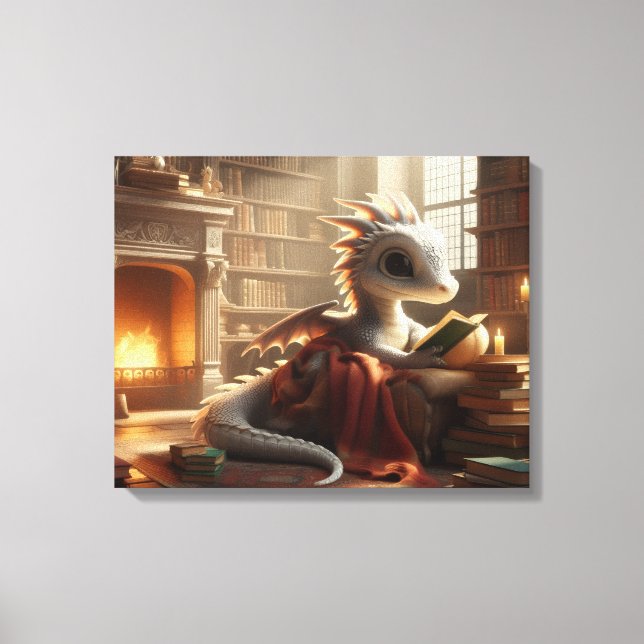 Kleiner Bücherwurm-Drache Leinwanddruck (Vorderseite)