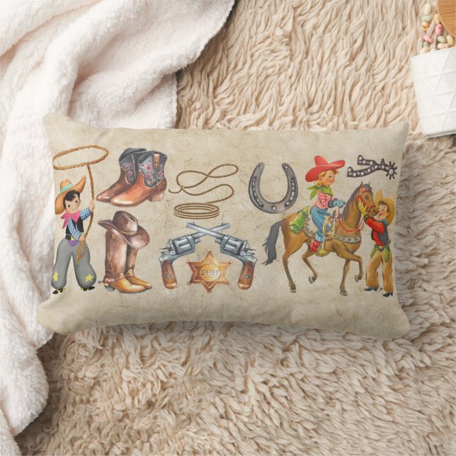 Kleiner Buckaroo Cowboy hinzufügen Name 2 Seiten Lendenkissen (Decke)