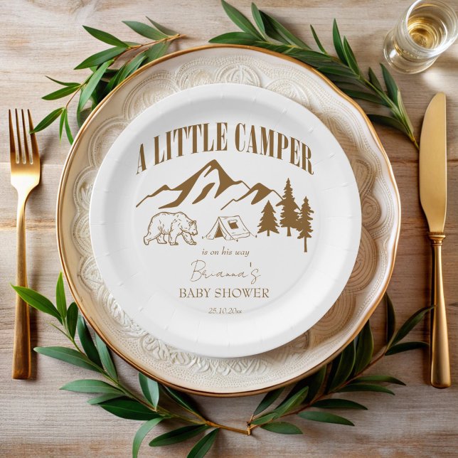 Kleiner Camper Boho Babydusche personalisiert Pappteller (Little camper boho mountain adventure baby shower monogrammed paper plates personalized table decor)