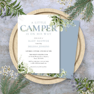 Kleiner Camper Dusty Blue Greenery Baby Shower Einladung