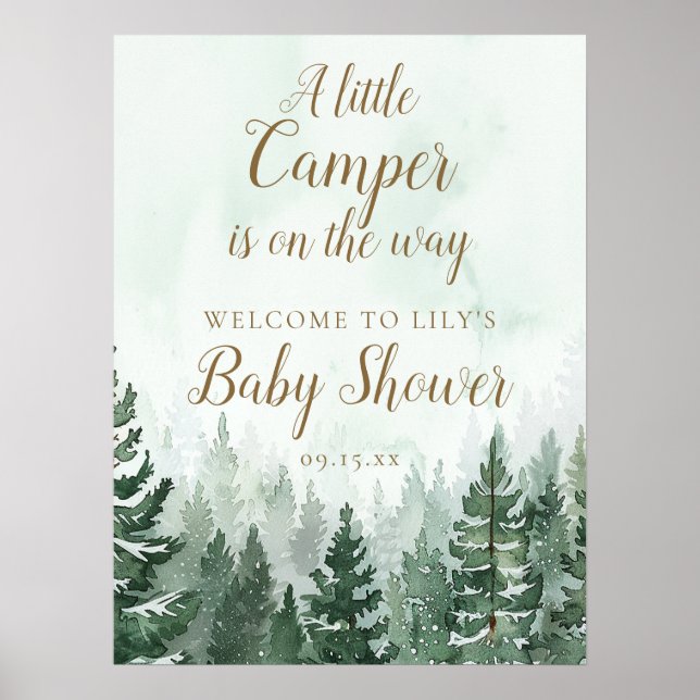 Kleiner Camper Pine Forest Baby Dusche Begrüßungsz Poster (Vorne)