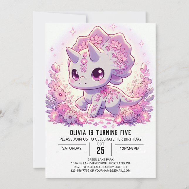 Kleiner Cartoon Dinosaur Digital Geburtstag Einladung (Vorderseite)