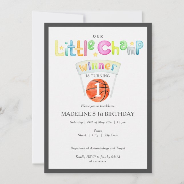 Kleiner Champ Basketball Gewinner jedes Alters Geb Einladung (Vorderseite)