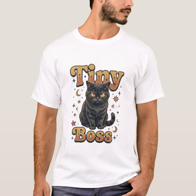 Kleiner Chef Schwarze Katze Design T-Shirt (Vorderseite)