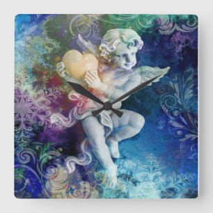 Kleiner Cherub in Blau Quadratische Wanduhr