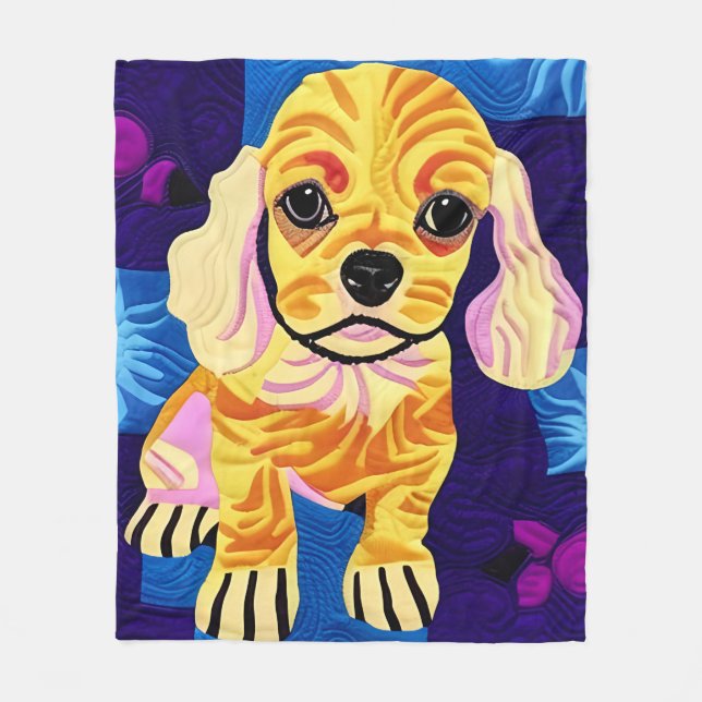 Kleiner Cocker Spanisch Welpe quilt like Design Fleecedecke (Vorderseite)