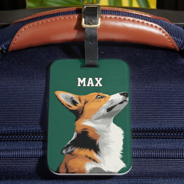 Kleiner Corgi auf grünem Hintergrund Gepäckanhänger (Vorderseite Insitu 2)