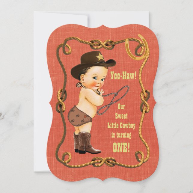 Kleiner Cowboy 1. Geburtstag Party Einladung (Vorderseite)