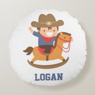 Kleiner Cowboy auf Schaukelpferd Jungenzimmer Deko Rundes Kissen
