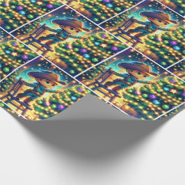 Kleiner Cowboy auf Stuhl Dekorieren Weihnachtsbaum Geschenkpapier