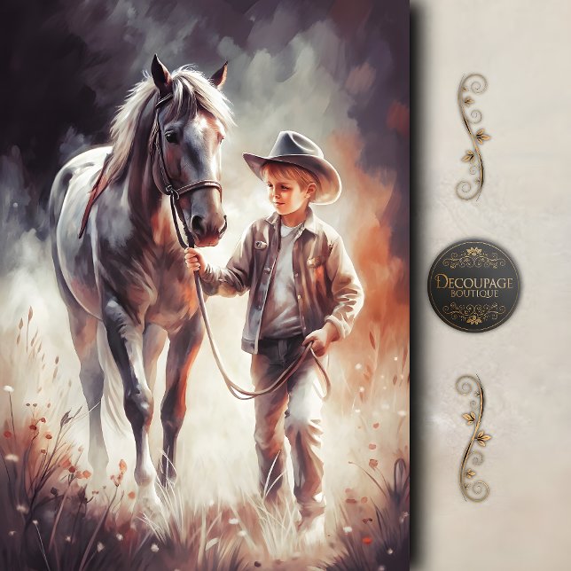 Kleiner Cowboy-Begleiter-Decoupage Seidenpapier (Little Cowboy Companion Decoupage Tissue Paper)