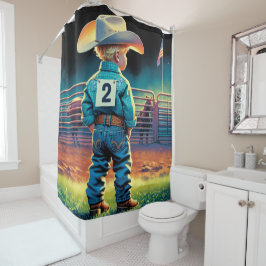 Kleiner Cowboy bei Rodeo Fence American Flag Pferd Duschvorhang