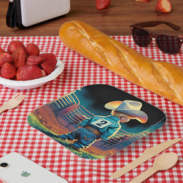 Kleiner Cowboy bei Rodeo Fence American Flag Pferd Pappteller