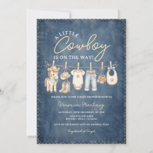 Kleiner Cowboy Blue Baby Shower Kleiderleine Denim Einladung