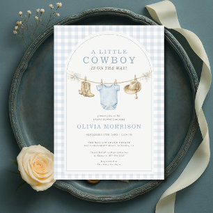 Kleiner Cowboy Blue Gingham Junge Baby Shower  Einladung