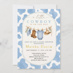 Kleiner Cowboy Junge Blau Kuh Druck Baby Shower Einladung