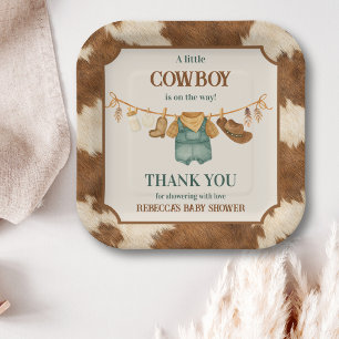 Kleiner Cowboy Kuh Western Wäscheleine Babyparty Pappteller