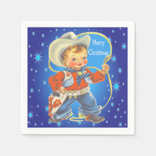 Kleiner Cowboy mit Papst Frohe Weihnachten Party Serviette