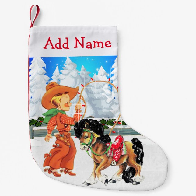 Kleiner Cowboy mit Pferdewinterszene Weihnachtsstrumpf (Vorderseite)