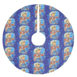 Kleiner Cowboy mit Seil Frohe Weihnachten Polyester Weihnachtsbaumdecke