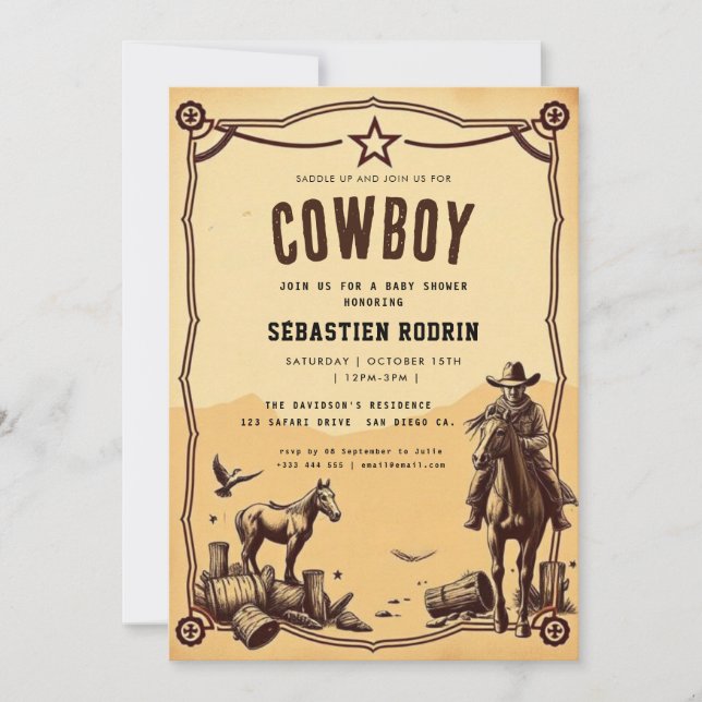 Kleiner Cowboy Moderne Babydusche Einladung (Vorderseite)