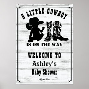 Kleiner Cowboy rustikale schwarz-weiße Babyparty Poster
